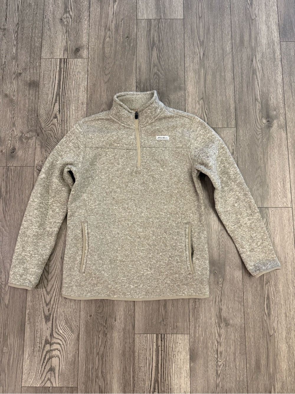 Eddie Bauer Quarter Zip Fleece Mock Neck Beige Men’s Size M Pullover Sweatshirt